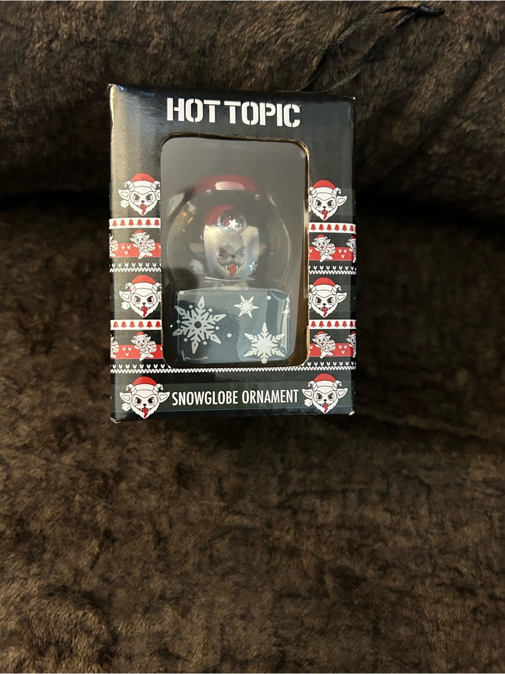 Hot Topic Black and Red Snowglobe Ornament with White Snowflakes